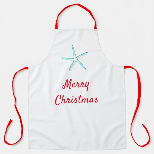 Tablier Joyeux Noël Rouge Turquoise bleu Starfish Cadeau 2 (Recto)