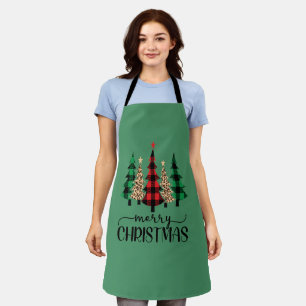 Tablier Joyeux Noël Rouge Vert Buffle Noir Arbre Plaid