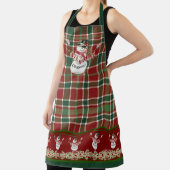 Tablier Joyeux Noël Snowman aquarelle plaid w Holly (Insitu)
