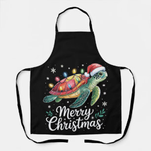 Tablier Joyeux Noël Tortue de Mer Chapeau de Père Noël Gui