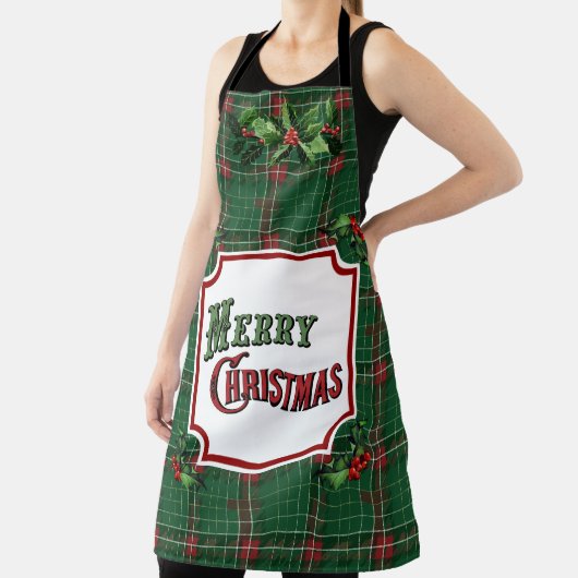 Tablier Joyeux Noël vert Plaid (Insitu)