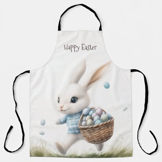 Tablier Joyeux pâques, lapin de Pâques marchant avec des o (Recto)