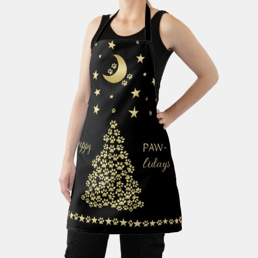 Tablier Joyeux Pawlidays, Or brillant Paw sapin de Noël (Insitu)