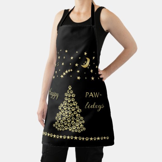 Tablier Joyeux Pawlidays, Or brillant Paw sapin de Noël (Insitu)