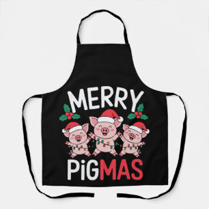 Tablier Joyeux Pigmas Noël Cochon Chapeau Santa Holly Lumi