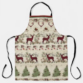 Tablier Joyeux pin de Noël brillant Cerf Bois rustique (Recto)