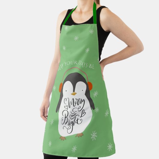 Tablier Joyeux Pingouin brillant Noël lunatique (Insitu)