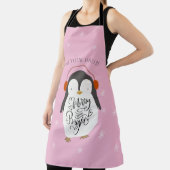 Tablier Joyeux Pingouin brillant Whimsical Noël rose (Insitu)