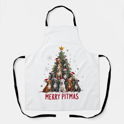 Tablier Joyeux Pitmas Pitbull Chien Pull de Noël Laid Arbr (Recto)