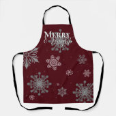 Tablier Joyeux rouge et flocon de neige brillant Noël (Recto)