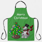 Tablier Joyeux sapin de Noël 3D Snowman Vert Grand (Recto)
