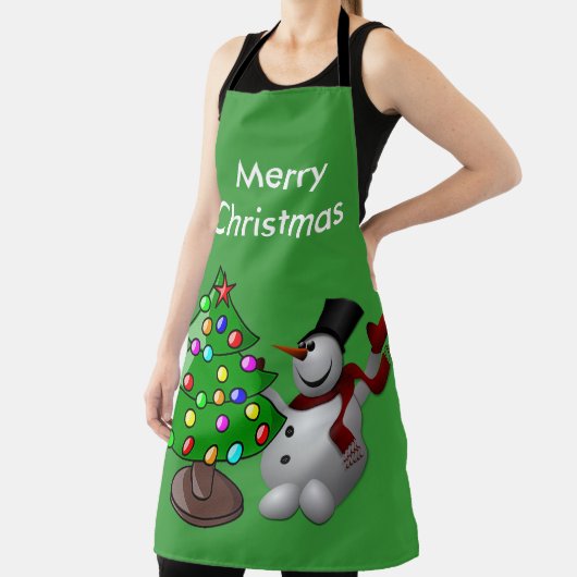 Tablier Joyeux sapin de Noël 3D Snowman Vert Grand (Insitu)