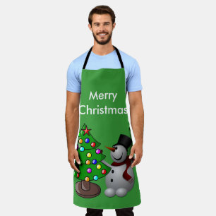 Tablier Joyeux sapin de Noël 3D Snowman Vert Grand