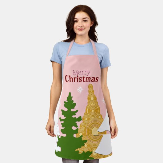 Tablier Joyeux sapin rose (Porté)