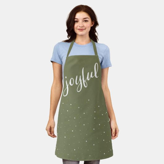 Tablier Joyeux Script Olive Green Simple Noël (Porté)
