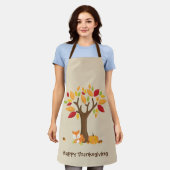 Tablier Joyeux Thanksgiving avec Arbre, Renard & Citrouill (Porté)