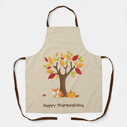 Tablier Joyeux Thanksgiving avec Arbre, Renard & Citrouill (Recto)