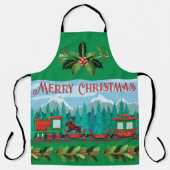 Tablier Joyeux train de Noël sur Green (Recto)