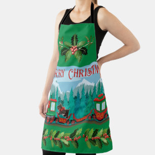Tablier Joyeux train de Noël sur Green
