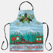 Tablier Joyeux train de Noël sur Ice Blue (Recto)