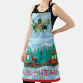 Tablier Joyeux train de Noël sur Ice Blue (Insitu)