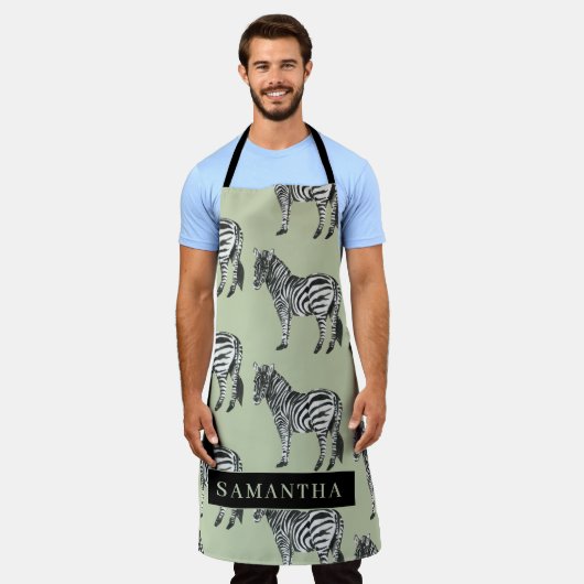 Tablier Jungle Zebra Wild Motif & Nom personnalisé (Porté)