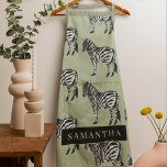 Tablier Jungle Zebra Wild Motif & Nom personnalisé<br><div class="desc">Jungle Zebra Wild Motif & Nom personnalisé</div>