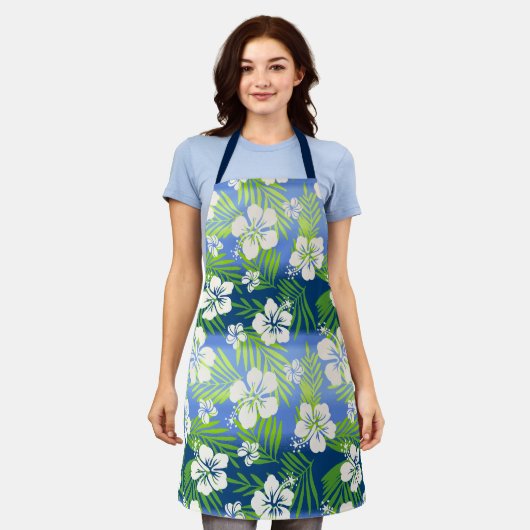 Tablier Kalani Tie Dye Mélange d'hibiscus tropicaux - Bleu (Porté)