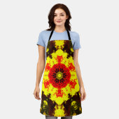 Tablier Kaleidoscope psychédélique Fleur Jaune et Rouge (Porté)