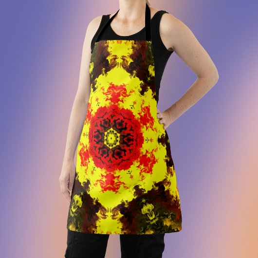 Tablier Kaleidoscope psychédélique Fleur Jaune et Rouge