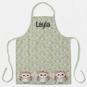 Tablier Kawaii Boho Owl Illustration Vert (Recto)