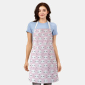 Tablier Kawaii Chat Blanc visage Motif sur rose (Porté)