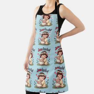 Tablier Kawaii Christian "Jesus aime Ewe" Pastel Design