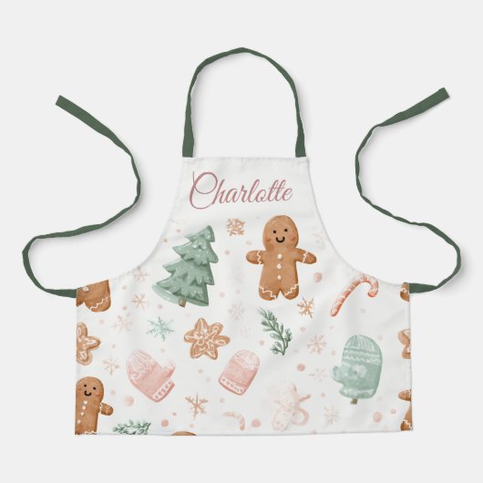 Tablier Kawaii Christmas Pattern | Custom Name Kids Apron (Recto)