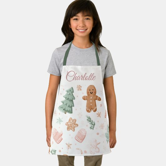 Tablier Kawaii Christmas Pattern | Custom Name Kids Apron (Insitu)