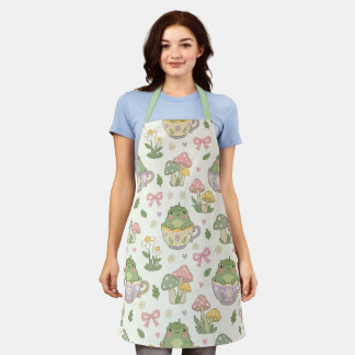 Tablier Kawaii Cottagecore Grenouilles & Tasses à Thé