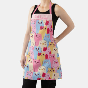 Tablier Kawaii Design de chat Pastel Rose Bleu Whimsical