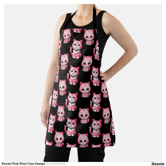 Tablier Kawaii Rose Kitty Cats Design