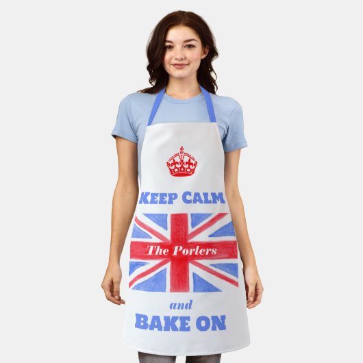 Tablier Keep Calm Bake On Union Jack British Flag Unisex A (Porté)