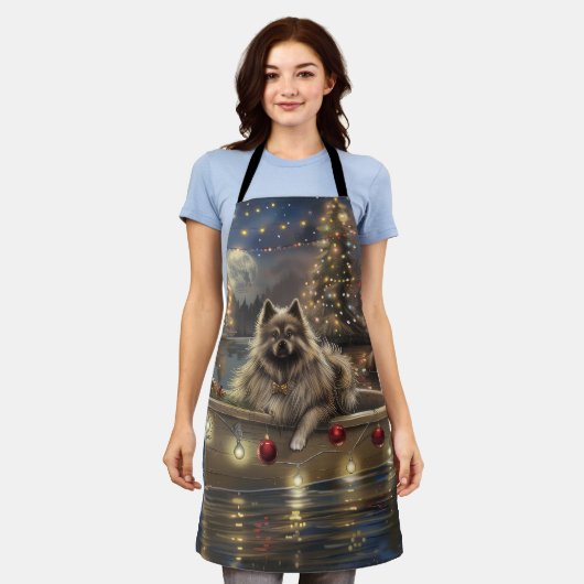Tablier Keeshond Noël Festive Voyage (Porté)