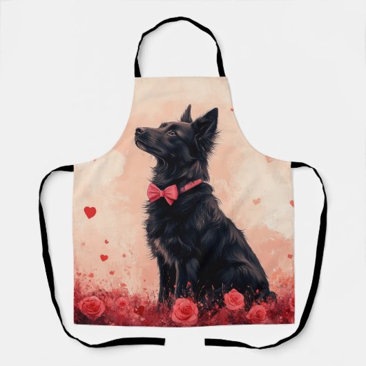 Tablier Kelpie australien avec des roses - Saint-Valentin (Recto)