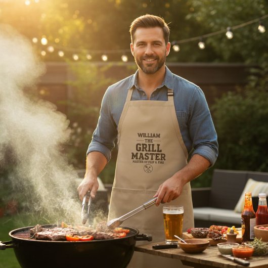 Tablier Khaki/Tan Apron The Grill Master - Personalized 