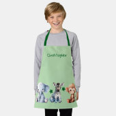Tablier Kid's add name cute animals stars green (Porté)
