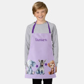 Tablier Kid's add name cute animals stars purple (Porté)