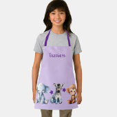 Tablier Kid's add name cute animals stars purple (Insitu)