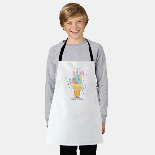 Tablier kids art apron with Eugenie Unicorn! (Porté)