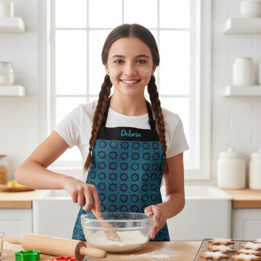Tablier Kids' Blue Geometric Pattern Custom Name Apron