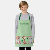 Tablier Kid's cute animals stars add name green (Porté)