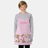 Tablier Kid's cute animals stars add name pink (Porté)