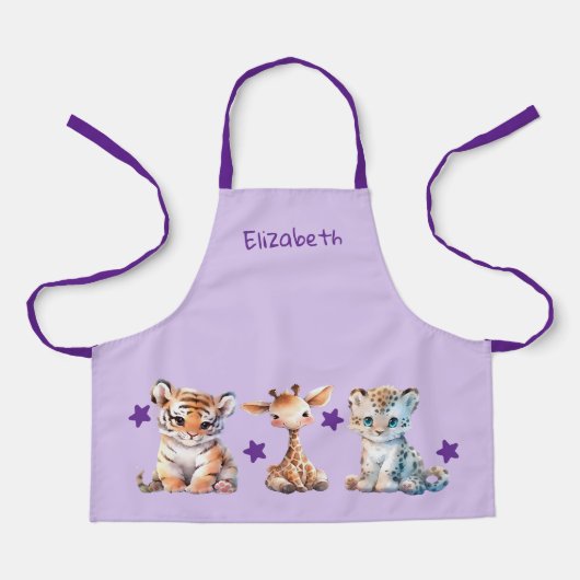 Tablier Kid's cute animals stars add name purple (Recto)